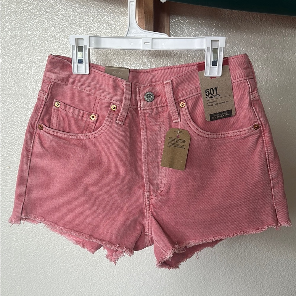 Levi's Pink Jean Shorts High-Waisted Frayed Hem